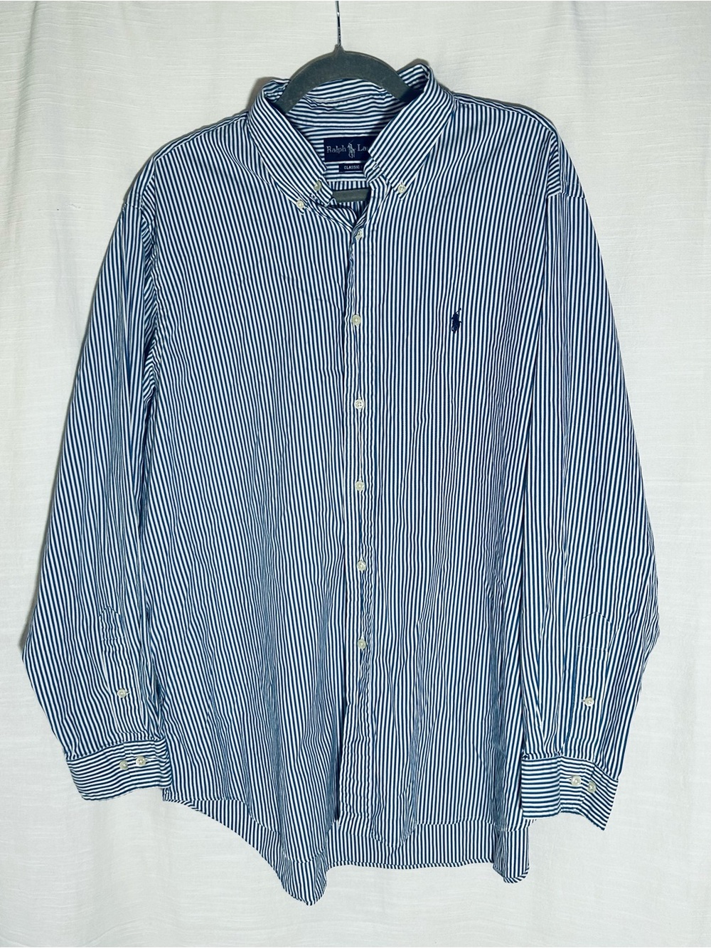 Ralph Lauren Classic Preppy Navy & White Narrow Stripe Button-Down Shirt